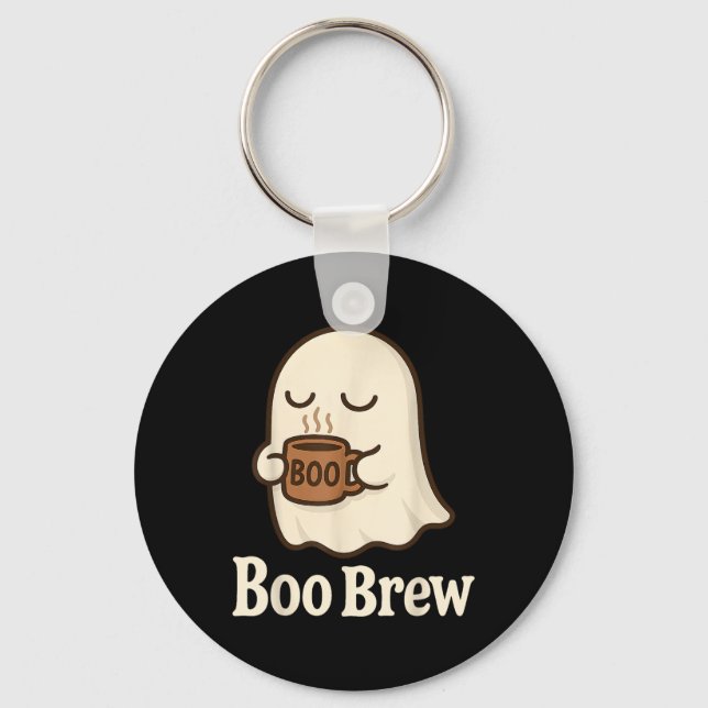 Ghost Coffee Cute Funny Halloween Drink Caffeine B Key Ring (Front)