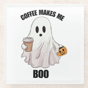 Ghost Coffee Halloween Funny Glass Coaster