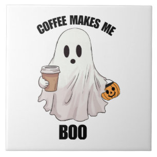 Ghost Coffee Halloween Funny Tile