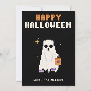 Ghost Costume Kid Pixel Art Halloween Card