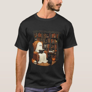 Ghost Cosy Reading Library Curious Black Cat Hallo T-Shirt