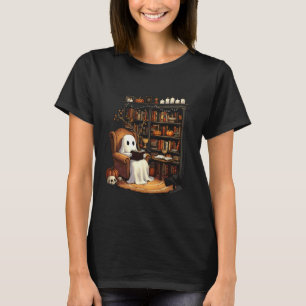 Ghost Cosy Reading Library Pumpkins and Black Cat T-Shirt