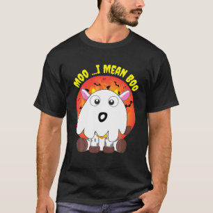 Ghost Cow Moo I Mean Boo Funny Pumpkin Moon Hallow T-Shirt