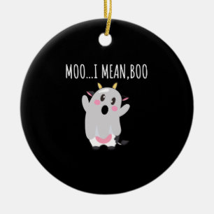 Ghost Cow Moo I Mean Boo Halloween Gift Ceramic Tree Decoration