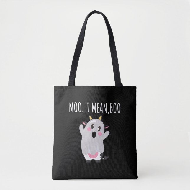 Ghost Cow Moo I Mean Boo Halloween Gift Tote Bag (Front)