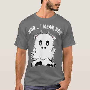 Ghost Cow Moo I Mean Boo Pumpkin Halloween Farmer  T-Shirt