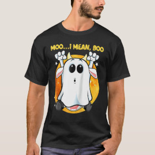 Ghost Cow Moo I Mean Boo Pumpkin Moon Halloween Co T-Shirt