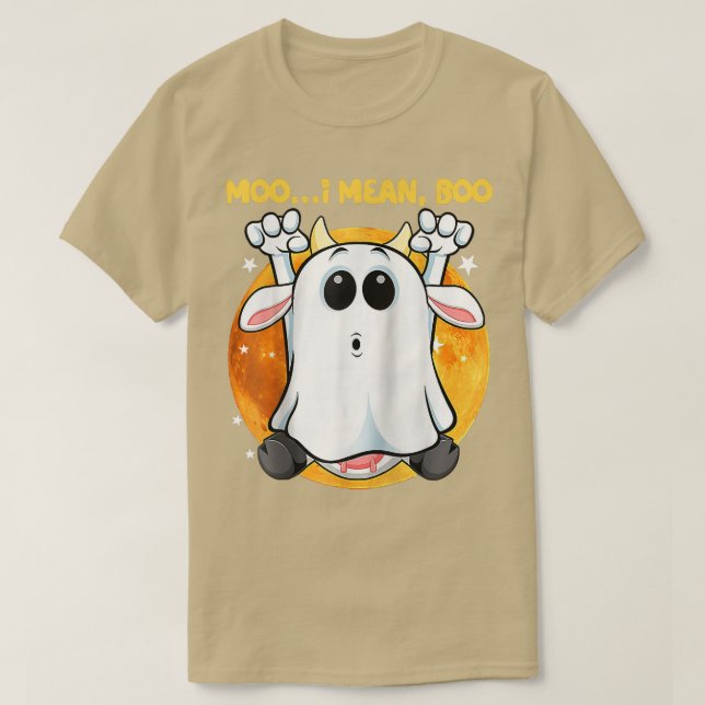 Ghost Cow Moo I Mean Boo Pumpkin Moon Halloween Co T-Shirt (Design Front)