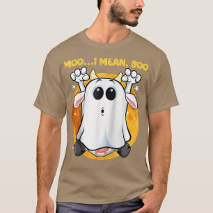 Ghost Cow Moo I Mean Boo Pumpkin Moon Halloween Co T-Shirt