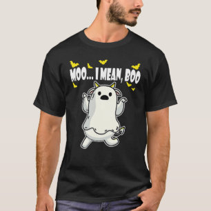 Ghost Cow Moo I Mean Boo Pumpkin Moon Halloween Fa T-Shirt