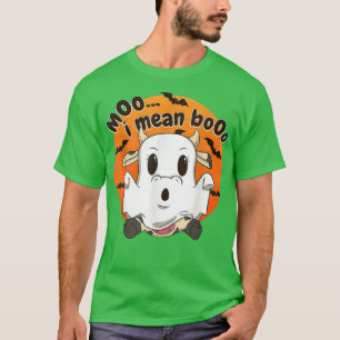 Ghost Cow Moo I Mean Boo Pumpkin Moon Halloween Fa T-Shirt