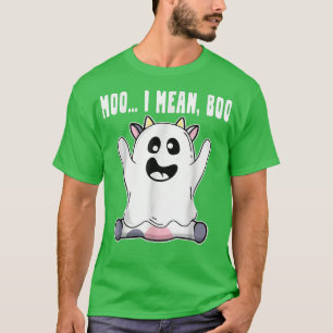Ghost Cow Moo I Mean Boo Pumpkin Moon Halloween Fa T-Shirt