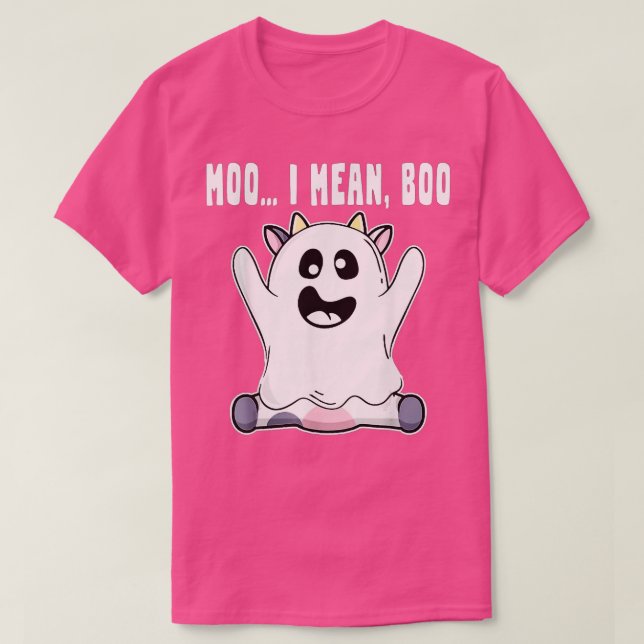 Ghost Cow Moo I Mean Boo Pumpkin Moon Halloween Fa T-Shirt (Design Front)