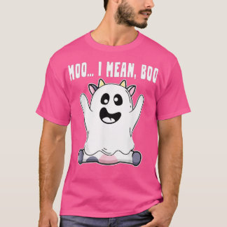 Ghost Cow Moo I Mean Boo Pumpkin Moon Halloween Fa T-Shirt