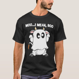 Ghost Cow Moo I Mean Boo Pumpkin Moon Halloween T-Shirt