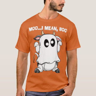 Ghost Cow Moo I Mean Boo Pumpkin Moon Halloween T-Shirt
