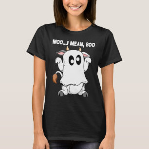Ghost Cow Moo I Mean Boo Pumpkin Moon Halloween  T-Shirt