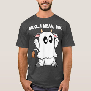 Ghost Cow Moo I Mean Boo Pumpkin Moon Lazy Hallowe T-Shirt