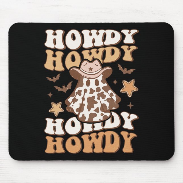 Ghost Cowboy Hat Bats Rodeo Western Halloween  Mouse Pad (Front)