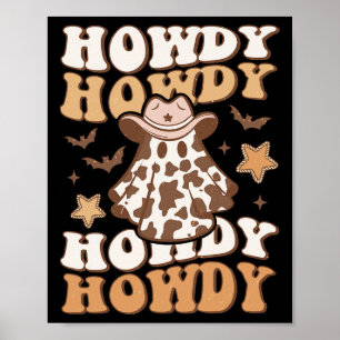 Ghost Cowboy Hat Bats Rodeo Western Halloween  Poster