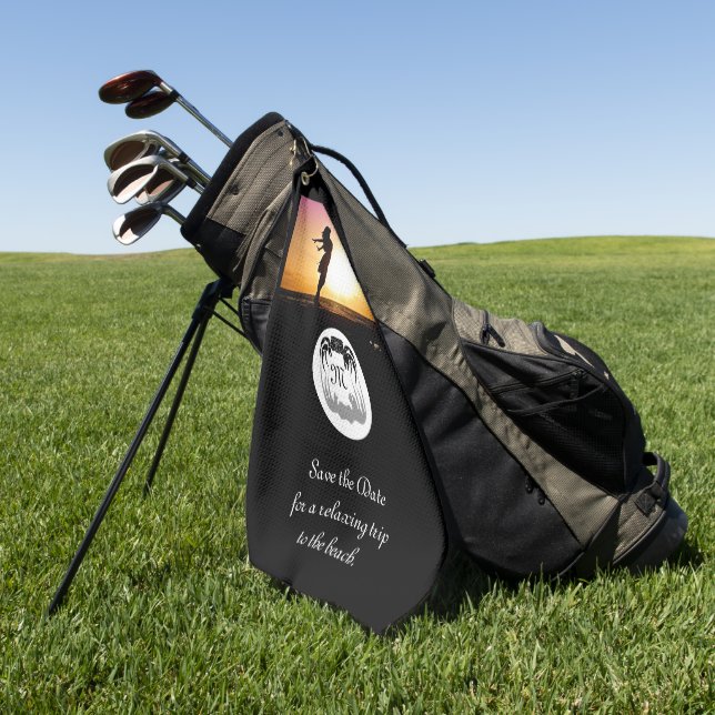Ghost Crab Silhouette and Shadow Monogram Photo Golf Towel (Green)