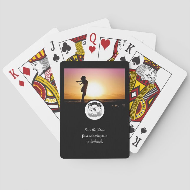 Ghost Crab Silhouette and Shadow Monogram Photo Playing Cards (Back)