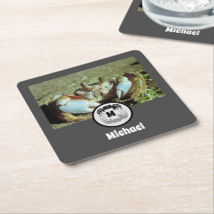 Ghost Crab Silhouette and Shadow Name Tag Photo Square Paper Coaster