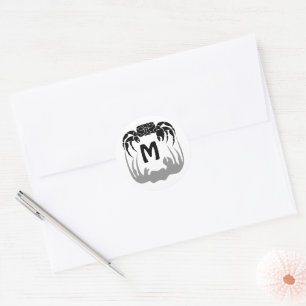 Ghost Crab Silhouette Casting a Shadow Monogram Classic Round Sticker
