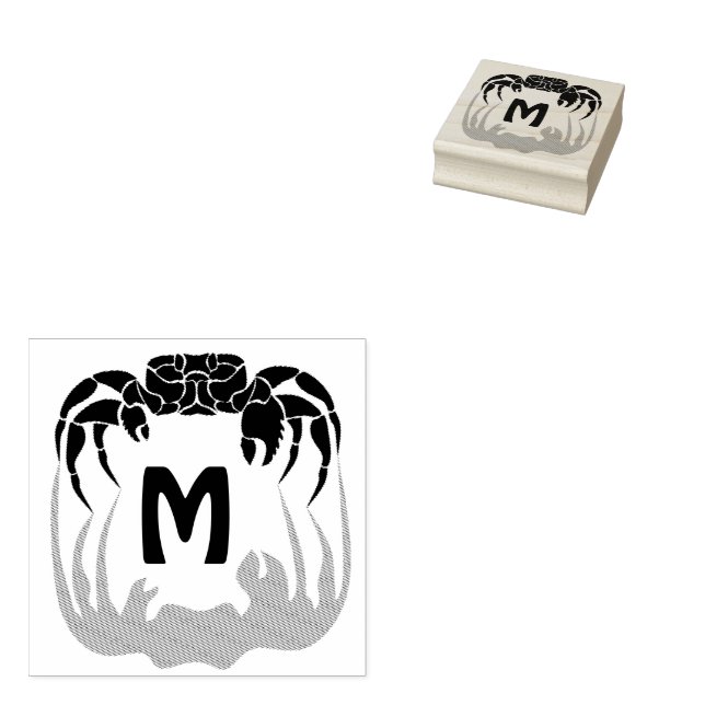 Ghost Crab Silhouette Casting a Shadow Monogram Rubber Stamp (Stamped)
