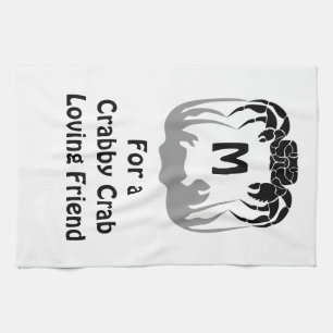 Ghost Crab Silhouette Casting a Shadow Monogram Tea Towel