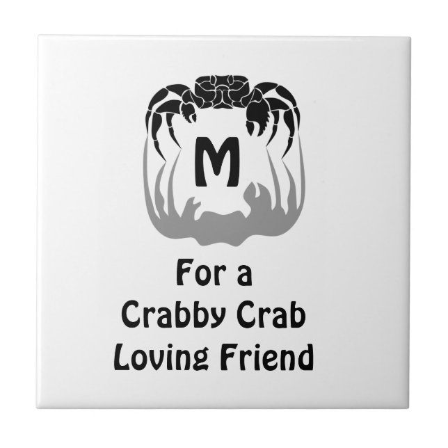 Ghost Crab Silhouette Casting a Shadow Monogram Tile (Front)