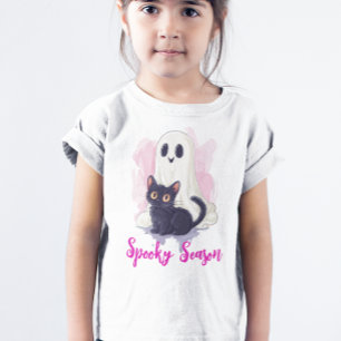 Ghost Cute Black Cat Pink Spooky Season T-Shirt