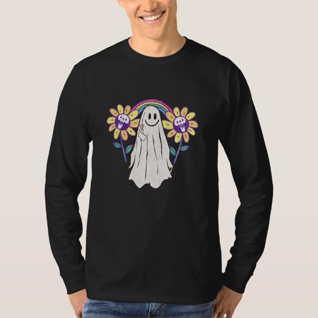 Ghost  Cute Colourful Rainbow Goth T-Shirt (Front)