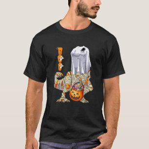 Ghost Dinosaur rex Boo Halloween Boys Men Pumpki T-Shirt