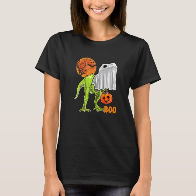 Ghost Dinosaur rex  Boo Halloween Pumpkin Boys Kid T-Shirt (Front)