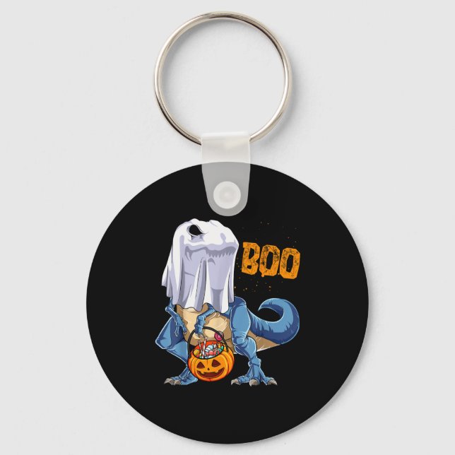 Ghost Dinosaur T Rex Funny Boo Halloween Boys Men  Key Ring (Front)