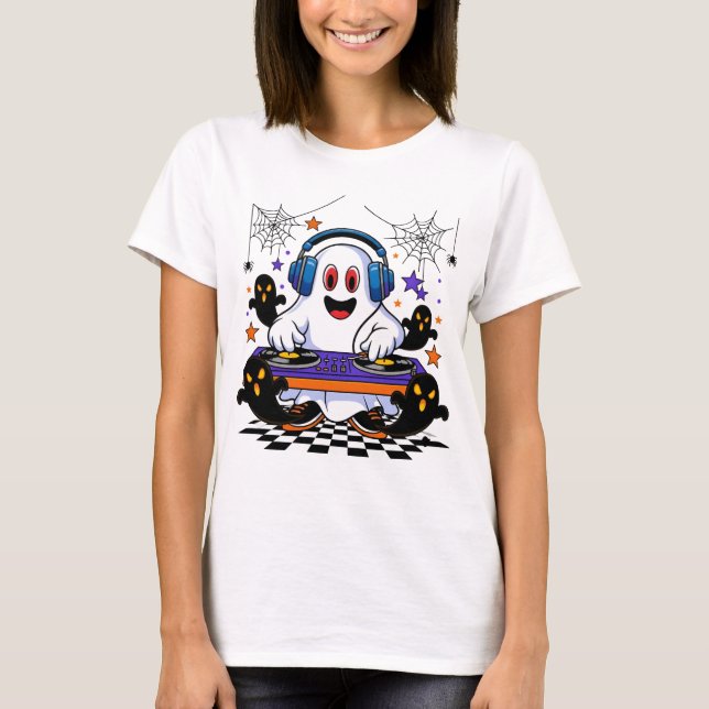 Ghost DJ Halloween Party Design T-Shirt (Front)