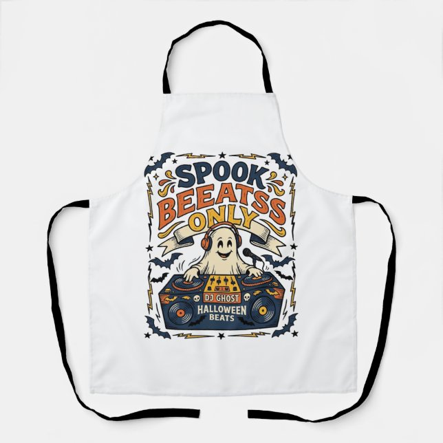 Ghost DJ Spooky Beats Vintage Engraving Halloween  Apron (Front)