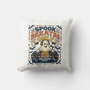 Ghost DJ Spooky Beats Vintage Engraving Halloween Cushion