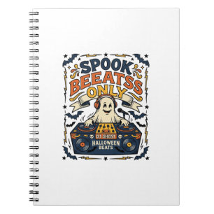Ghost DJ Spooky Beats Vintage Engraving Halloween  Notebook