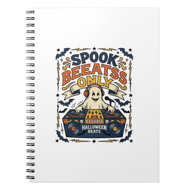 Ghost DJ Spooky Beats Vintage Engraving Halloween  Notebook (Front)