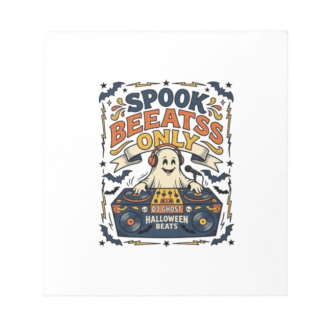 Ghost DJ Spooky Beats Vintage Engraving Halloween  Notepad (Front)