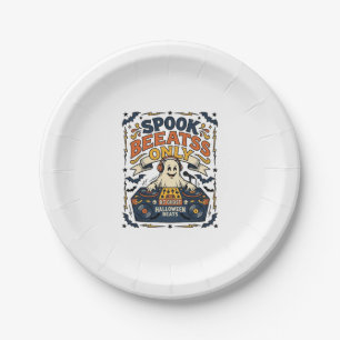 Ghost DJ Spooky Beats Vintage Engraving Halloween  Paper Plate