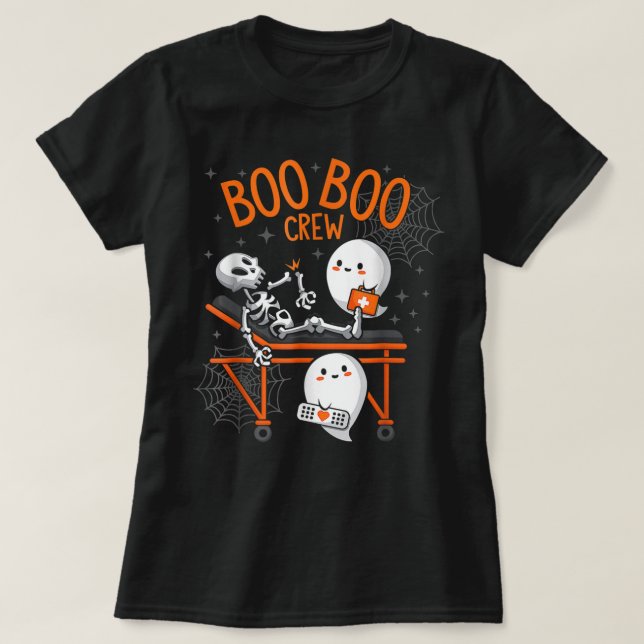 Ghost Doctor Paramedic EMT Nurse Halloween Boo Boo T-Shirt (Design Front)