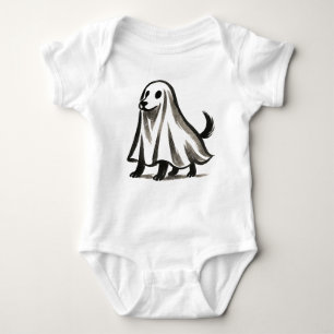 Ghost Dog in Costume – Halloween Ink Style on Baby Bodysuit