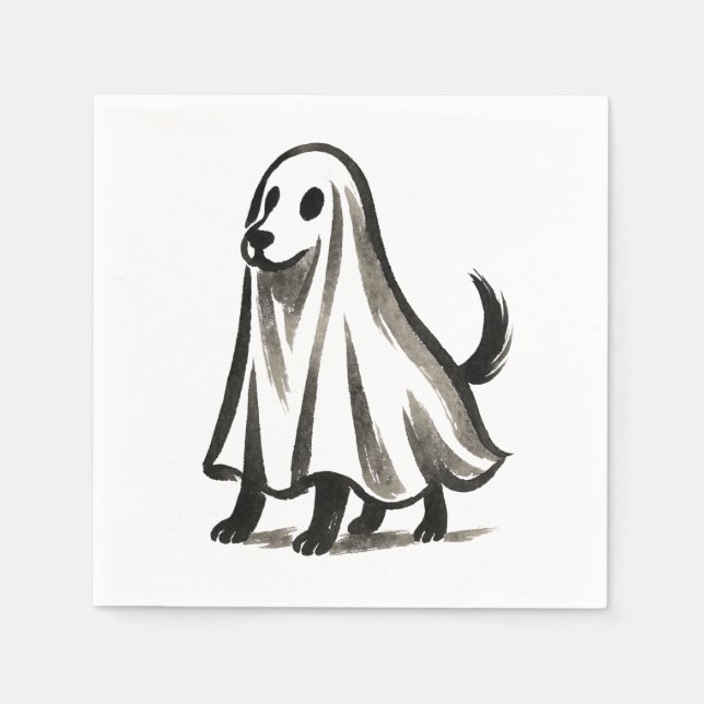 Ghost Dog in Costume – Halloween Ink Style on Napkin (Front)