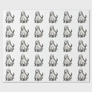 Ghost Dog in Costume – Halloween Ink Style on Wrapping Paper
