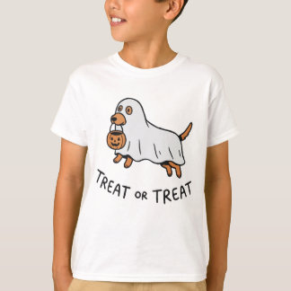 Ghost Dog Pumpkin Bucket Treat Or Treat T-Shirt