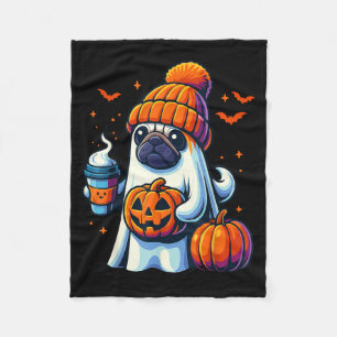 Ghost Dog Pumpkin Drinks Beanie Fall Halloween Fleece Blanket