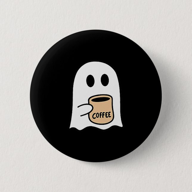 Ghost Drinking Coffee Funny Halloween Costume Coff 6 Cm Round Badge (Front)